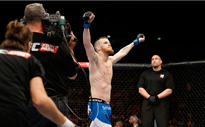 BERLIN, GERMANY - MAY 31: Niklas Backstrom celebrates after winning the Niklas Backstrom vs. Tom Niinimaki at UFC Fight Night Berlin event at O2 World on May 31, 2014 in Berlin, Germany. (Photo by Boris Streubel/Zuffa LLC/Zuffa LLC via Getty Images)