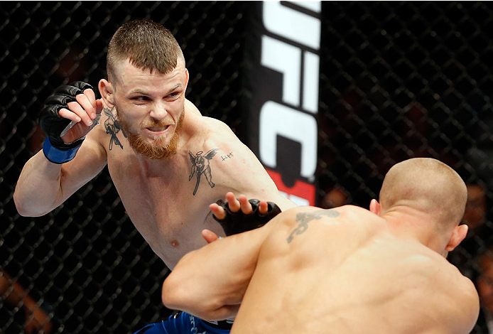 BERLIN, GERMANY - MAY 31: Niklas Backstrom (L) fights Tom Niinimaki during the Niklas Backstrom vs. Tom Niinimaki at UFC Fight Night Berlin event at O2 World on May 31, 2014 in Berlin, Germany. (Photo by Boris Streubel/Zuffa LLC/Zuffa LLC via Getty Imag
