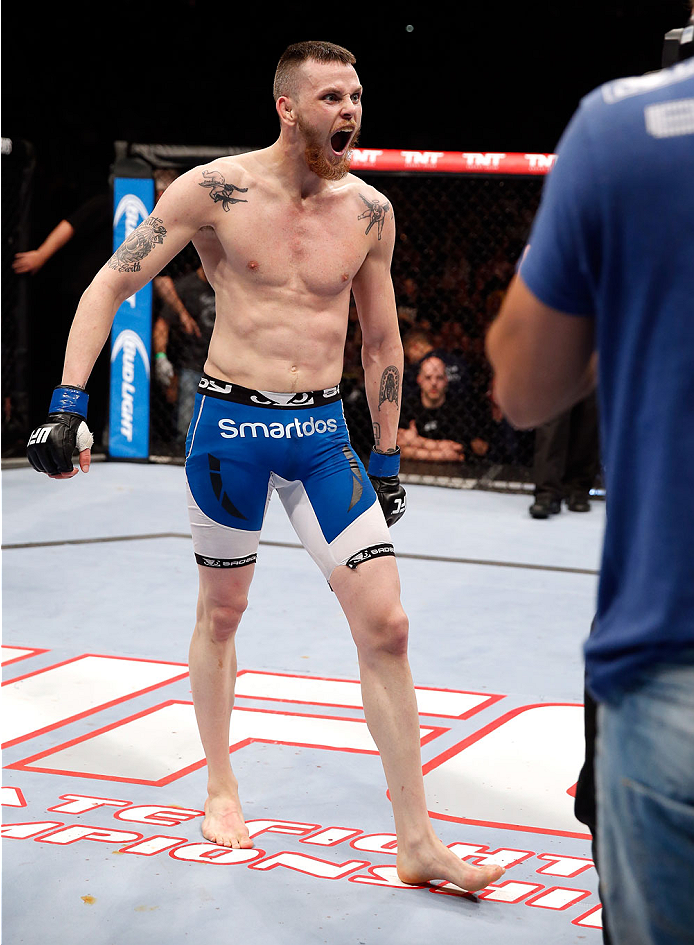 BERLIN, GERMANY - MAY 31: Niklas Backstrom celebrates after winning the Niklas Backstrom vs. Tom Niinimaki at UFC Fight Night Berlin event at O2 World on May 31, 2014 in Berlin, Germany. (Photo by Boris Streubel/Zuffa LLC/Zuffa LLC via Getty Images)