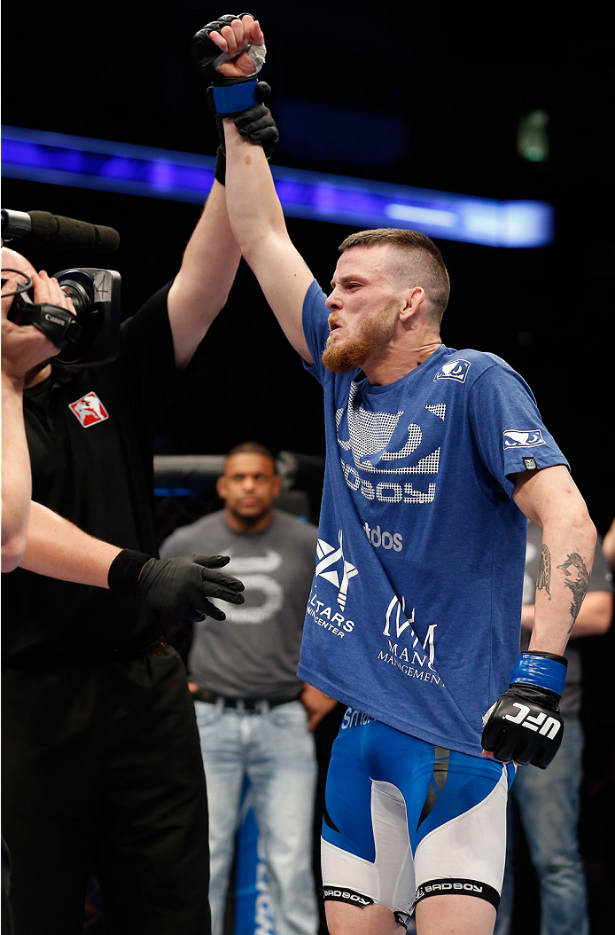 BERLIN, GERMANY - MAY 31: Niklas Backstrom celebrates after winning the Niklas Backstrom vs. Tom Niinimaki at UFC Fight Night Berlin event at O2 World on May 31, 2014 in Berlin, Germany. (Photo by Boris Streubel/Zuffa LLC/Zuffa LLC via Getty Images)