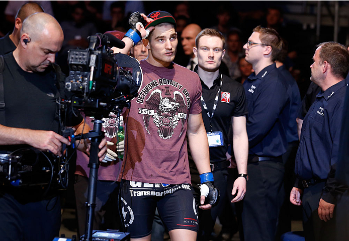 BERLIN, GERMANY - MAY 31: Sean Strickland enters the ring for the Sean Strickland vs. Luke Barnatt match at UFC Fight Night Berlin event at O2 World on May 31, 2014 in Berlin, Germany. (Photo by Boris Streubel/Zuffa LLC/Zuffa LLC via Getty Images)