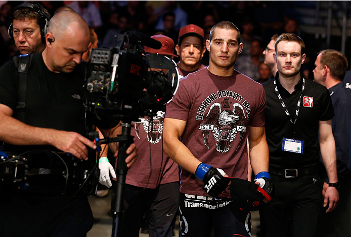 BERLIN, GERMANY - MAY 31: Sean Strickland enters the ring for the Sean Strickland vs. Luke Barnatt match at UFC Fight Night Berlin event at O2 World on May 31, 2014 in Berlin, Germany. (Photo by Boris Streubel/Zuffa LLC/Zuffa LLC via Getty Images)