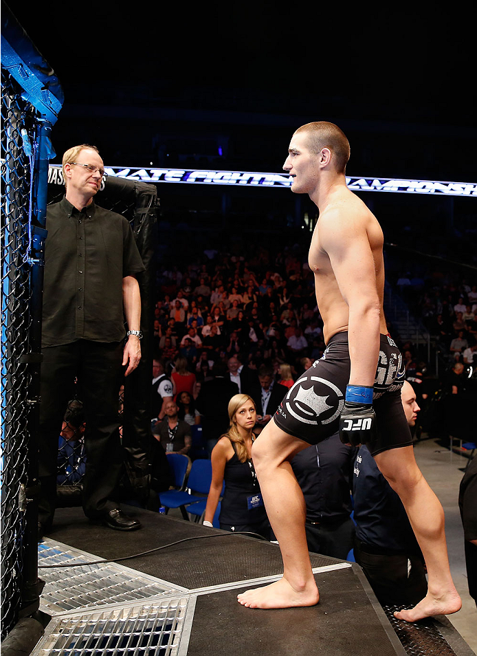 BERLIN, GERMANY - MAY 31: Sean Strickland enters the ring for the Sean Strickland vs. Luke Barnatt at UFC Fight Night Berlin event at O2 World on May 31, 2014 in Berlin, Germany. (Photo by Boris Streubel/Zuffa LLC/Zuffa LLC via Getty Images)