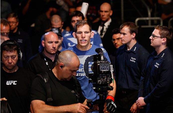 BERLIN, GERMANY - MAY 31: Luke Barnatt enters the ring for the Sean Strickland vs. Luke Barnatt at UFC Fight Night Berlin event at O2 World on May 31, 2014 in Berlin, Germany. (Photo by Boris Streubel/Zuffa LLC/Zuffa LLC via Getty Images)