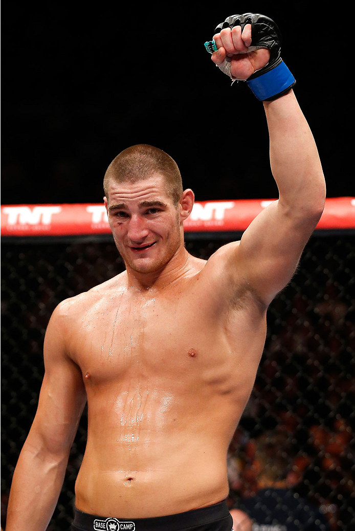 BERLIN, GERMANY - MAY 31: Sean Strickland celebrates after winning the Sean Strickland vs. Luke Barnatt match at UFC Fight Night Berlin event at O2 World on May 31, 2014 in Berlin, Germany. (Photo by Boris Streubel/Zuffa LLC/Zuffa LLC via Getty Images)