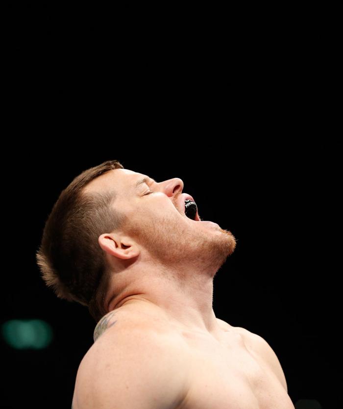 BERLIN, GERMANY - MAY 31: C.B. Dollaway enters the ring for the C.B. Dollaway vs. Francis Carmont match at UFC Fight Night Berlin event at O2 World on May 31, 2014 in Berlin, Germany. (Photo by Boris Streubel/Zuffa LLC/Zuffa LLC via Getty Images)