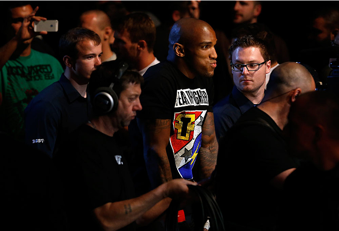 BERLIN, GERMANY - MAY 31: Francis Carmont enters the octagon after the C.B. Dollaway vs. Francis Carmont match at UFC Fight Night Berlin event at O2 World on May 31, 2014 in Berlin, Germany. (Photo by Boris Streubel/Zuffa LLC/Zuffa LLC via Getty Images)