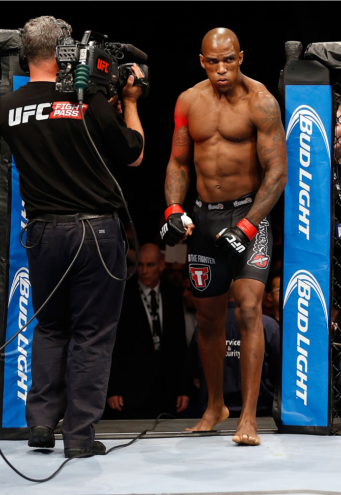 BERLIN, GERMANY - MAY 31: Francis Carmont stands in the octagon during the C.B. Dollaway vs. Francis Carmont match at UFC Fight Night Berlin event at O2 World on May 31, 2014 in Berlin, Germany. (Photo by Boris Streubel/Zuffa LLC/Zuffa LLC via Getty Imag