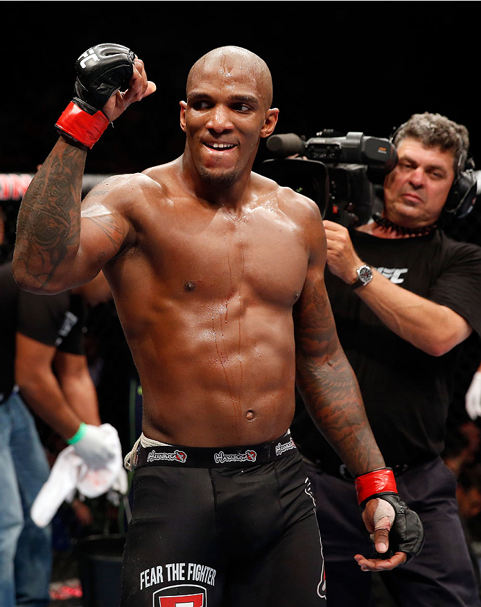 BERLIN, GERMANY - MAY 31: Francis Carmont leaves the octagon after the C.B. Dollaway vs. Francis Carmont match at UFC Fight Night Berlin event at O2 World on May 31, 2014 in Berlin, Germany. (Photo by Boris Streubel/Zuffa LLC/Zuffa LLC via Getty Images)