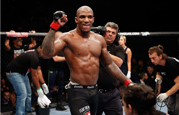 BERLIN, GERMANY - MAY 31: Francis Carmont leaves the octagon after the C.B. Dollaway vs. Francis Carmont match at UFC Fight Night Berlin event at O2 World on May 31, 2014 in Berlin, Germany. (Photo by Boris Streubel/Zuffa LLC/Zuffa LLC via Getty Images)