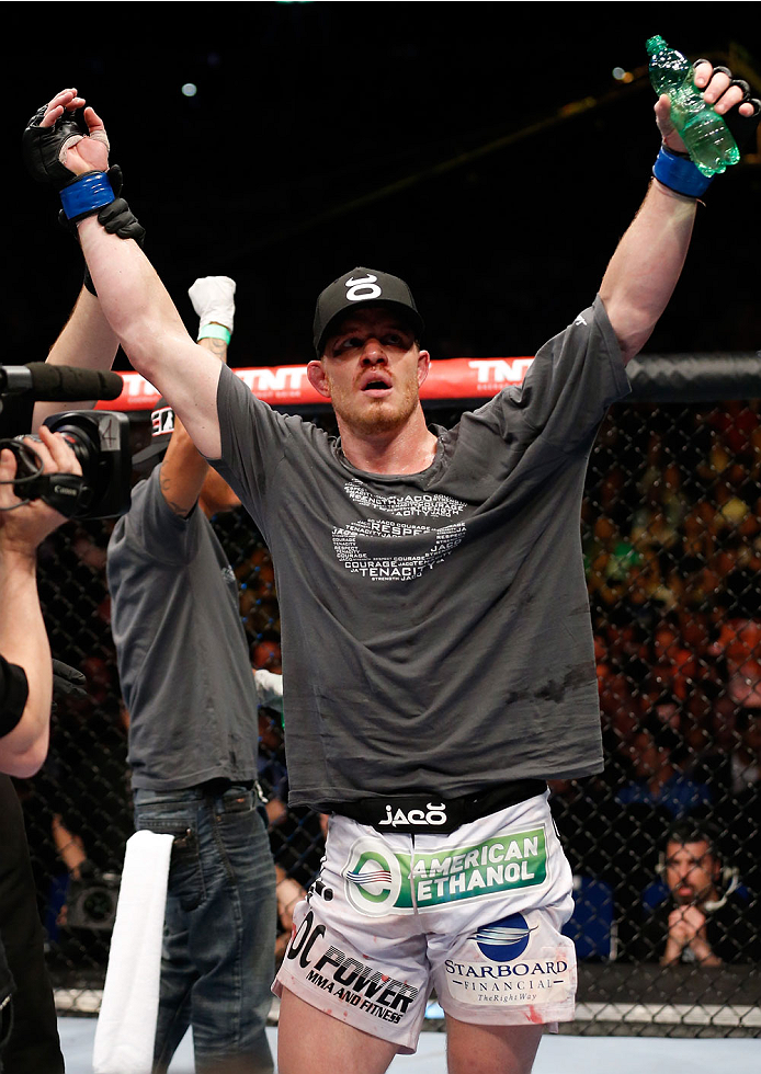 BERLIN, GERMANY - MAY 31: C.B. Dollaway enters the octagon for the C.B. Dollaway vs. Francis Carmont match at UFC Fight Night Berlin event at O2 World on May 31, 2014 in Berlin, Germany. (Photo by Boris Streubel/Zuffa LLC/Zuffa LLC via Getty Images)