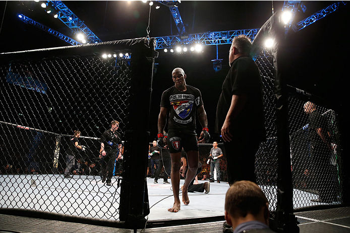 BERLIN, GERMANY - MAY 31: Francis Carmont leaves the octagon after the C.B. Dollaway vs. Francis Carmont match at UFC Fight Night Berlin event at O2 World on May 31, 2014 in Berlin, Germany. (Photo by Boris Streubel/Zuffa LLC/Zuffa LLC via Getty Images)
