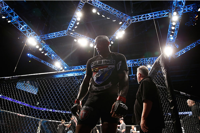 BERLIN, GERMANY - MAY 31: Francis Carmont leaves the octagon after the C.B. Dollaway vs. Francis Carmont match at UFC Fight Night Berlin event at O2 World on May 31, 2014 in Berlin, Germany. (Photo by Boris Streubel/Zuffa LLC/Zuffa LLC via Getty Images)