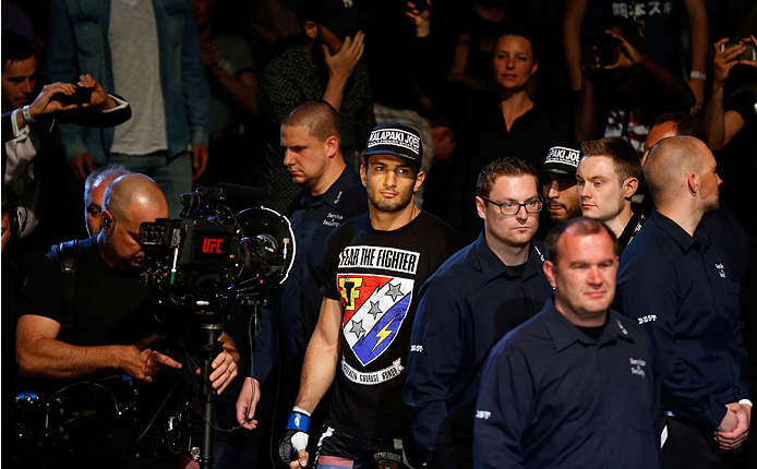 BERLIN, GERMANY - MAY 31: Gegard Mousasi enters the octagon for the Gegard Mousasi vs. Mark Munoz match at UFC Fight Night Berlin event at O2 World on May 31, 2014 in Berlin, Germany. (Photo by Boris Streubel/Zuffa LLC/Zuffa LLC via Getty Images)