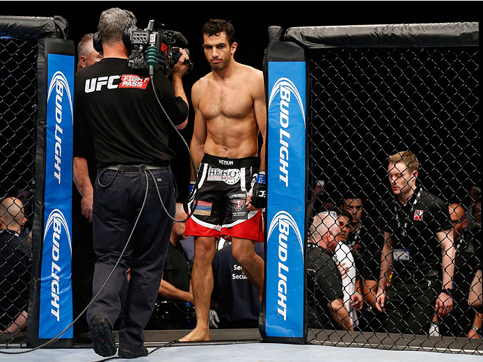 BERLIN, GERMANY - MAY 31: Gegard Mousasi enters the octagon for the Gegard Mousasi vs. Mark Munoz match at UFC Fight Night Berlin event at O2 World on May 31, 2014 in Berlin, Germany. (Photo by Boris Streubel/Zuffa LLC/Zuffa LLC via Getty Images)