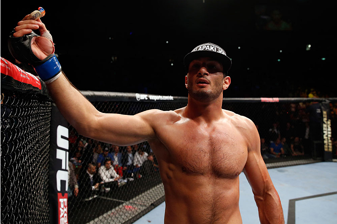 BERLIN, GERMANY - MAY 31: Gegard Mousasi celebrates after winning the Gegard Mousasi vs. Mark Munoz match at UFC Fight Night Berlin event at O2 World on May 31, 2014 in Berlin, Germany. (Photo by Boris Streubel/Zuffa LLC/Zuffa LLC via Getty Images)