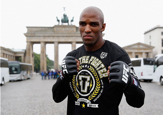 BERLIN, GERMANY - MAY 28: Francis Carmont pose during a Guerillia open air training session for fans and media at Brandenburg Gate on May 28, 2014 in Berlin, Germany. (Photo by Boris Streubel/Zuffa LLC/Zuffa LLC via Getty Images)