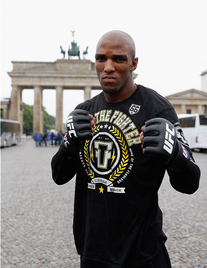 BERLIN, GERMANY - MAY 28: Francis Carmont pose during a Guerillia open air training session for fans and media at Brandenburg Gate on May 28, 2014 in Berlin, Germany. (Photo by Boris Streubel/Zuffa LLC/Zuffa LLC via Getty Images)