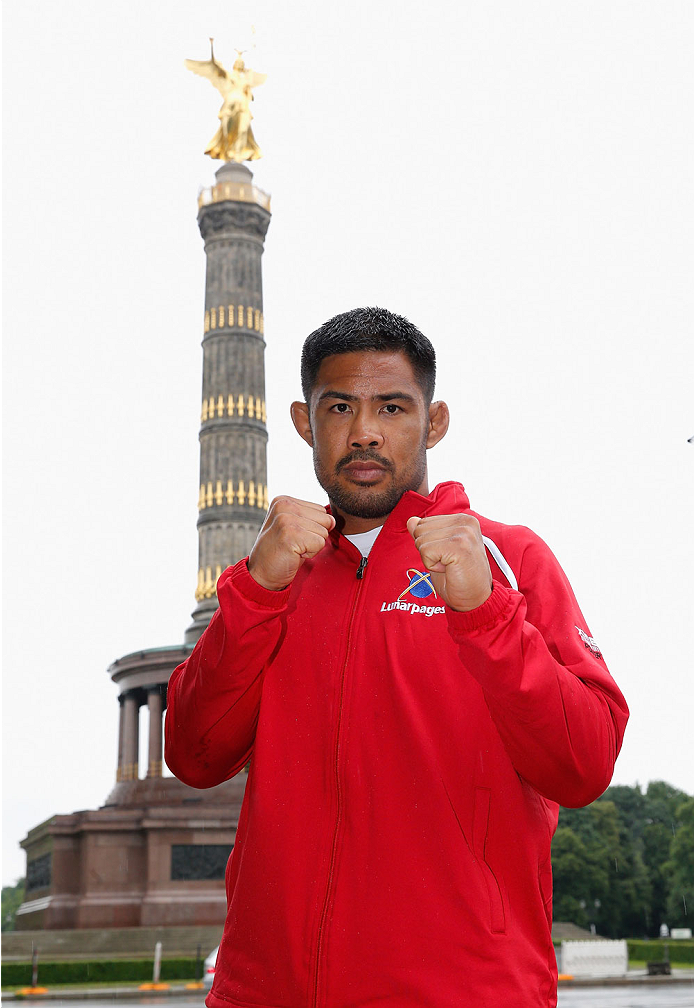 BERLIN, GERMANY - MAY 28: Mark Munoz pose during a Guerillia open air training session for fans and media at Victoria Statue on May 28, 2014 in Berlin, Germany. (Photo by Boris Streubel/Zuffa LLC/Zuffa LLC via Getty Images)