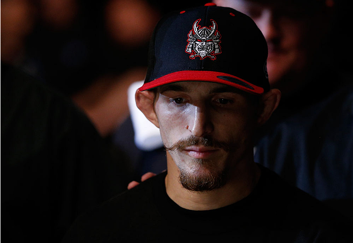 DUBLIN, IRELAND - JULY 19: Josh Sampo enters the arena before his flyweight bout against Patrick Holohan during the UFC Fight Night event at The O2 Dublin on July 19, 2014 in Dublin, Ireland. (Photo by Josh Hedges/Zuffa LLC/Zuffa LLC via Getty Images)