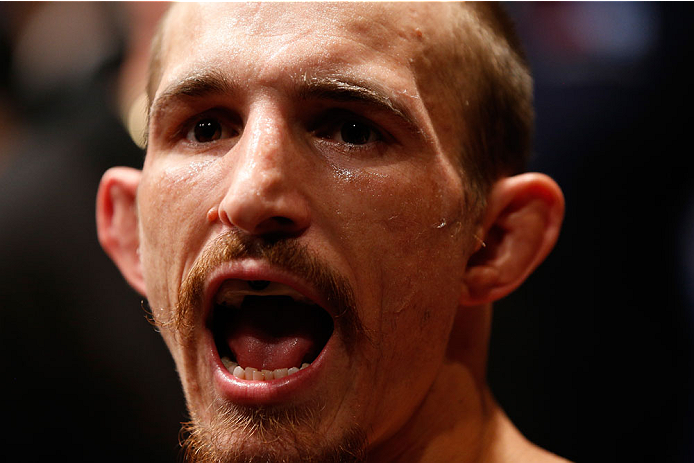 DUBLIN, IRELAND - JULY 19: Josh Sampo enters the arena before his flyweight bout against Patrick Holohan during the UFC Fight Night event at The O2 Dublin on July 19, 2014 in Dublin, Ireland. (Photo by Josh Hedges/Zuffa LLC/Zuffa LLC via Getty Images)
