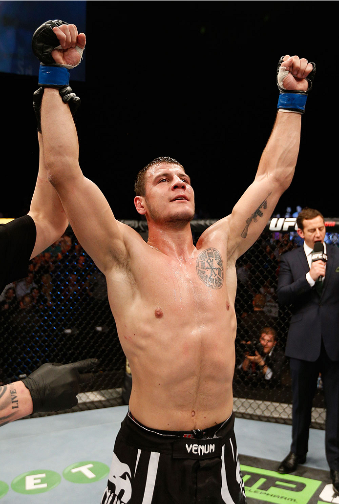 DUBLIN, IRELAND - JULY 19: Nikita Krylov celebrates after his TKO victory over Cody Donovan in their light heavyweight bout during the UFC Fight Night event at The O2 Dublin on July 19, 2014 in Dublin, Ireland. (Photo by Josh Hedges/Zuffa LLC/Zuffa LLC