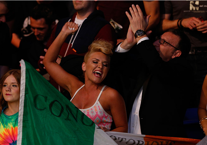 DUBLIN, IRELAND - JULY 19: A general view of fans cheering on Dublin's Cathal Pendred as he battles Mike King in a middleweight bout during the UFC Fight Night event at The O2 Dublin on July 19, 2014 in Dublin, Ireland. (Photo by Josh Hedges/Zuffa LLC/Z