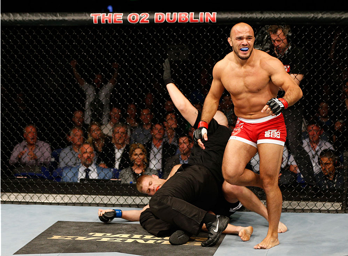 DUBLIN, IRELAND - JULY 19: Ilir Latifi celebrates after his TKO victory over Chris Dempsey in their light heavyweight bout during the UFC Fight Night event at The O2 Dublin on July 19, 2014 in Dublin, Ireland. (Photo by Josh Hedges/Zuffa LLC/Zuffa LLC v