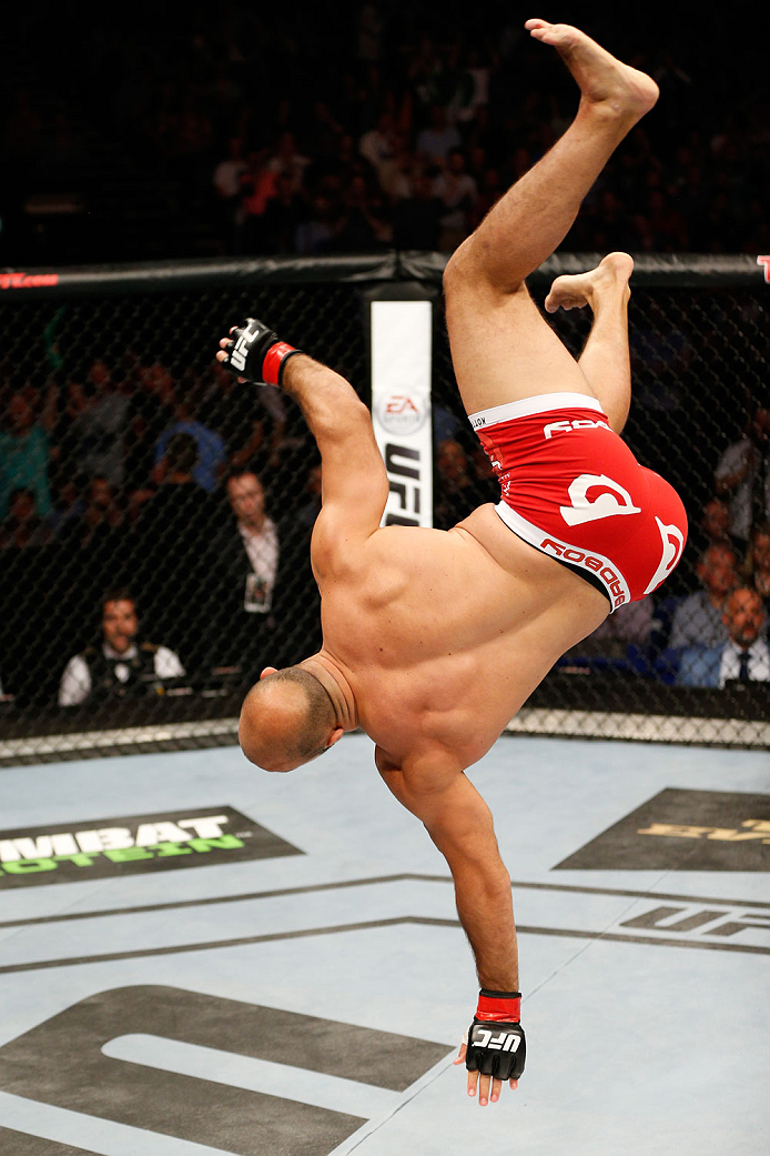 DUBLIN, IRELAND - JULY 19: Ilir Latifi celebrates after his TKO victory over Chris Dempsey in their light heavyweight bout during the UFC Fight Night event at The O2 Dublin on July 19, 2014 in Dublin, Ireland. (Photo by Josh Hedges/Zuffa LLC/Zuffa LLC v
