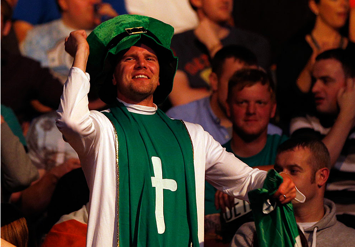 DUBLIN, IRELAND - JULY 19: A fan cheers during the UFC Fight Night event at The O2 Dublin on July 19, 2014 in Dublin, Ireland. (Photo by Josh Hedges/Zuffa LLC/Zuffa LLC via Getty Images)