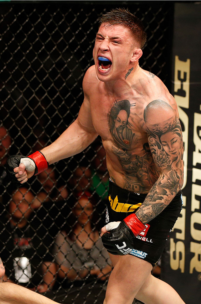 DUBLIN, IRELAND - JULY 19: Norman Parke celebrates after his TKO victory over Naoyuki Kotani in their lightweight bout during the UFC Fight Night event at The O2 Dublin on July 19, 2014 in Dublin, Ireland. (Photo by Josh Hedges/Zuffa LLC/Zuffa LLC via G