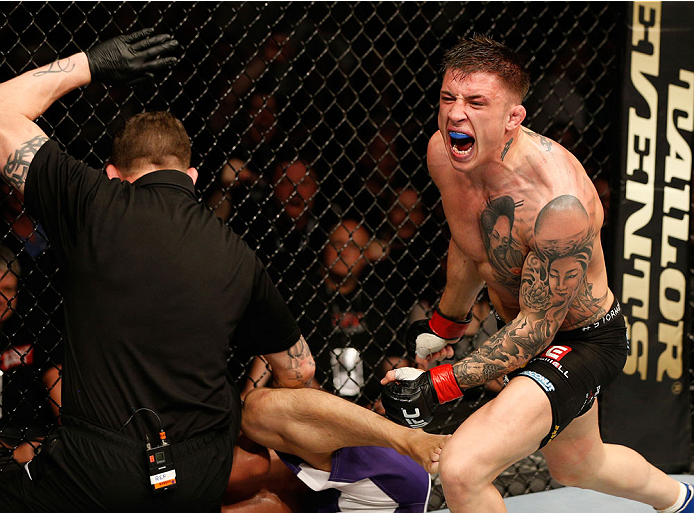 DUBLIN, IRELAND - JULY 19: Norman Parke celebrates after his TKO victory over Naoyuki Kotani in their lightweight bout during the UFC Fight Night event at The O2 Dublin on July 19, 2014 in Dublin, Ireland. (Photo by Josh Hedges/Zuffa LLC/Zuffa LLC via G