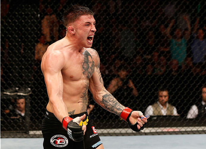 DUBLIN, IRELAND - JULY 19: Norman Parke celebrates after his TKO victory over Naoyuki Kotani in their lightweight bout during the UFC Fight Night event at The O2 Dublin on July 19, 2014 in Dublin, Ireland. (Photo by Josh Hedges/Zuffa LLC/Zuffa LLC via G