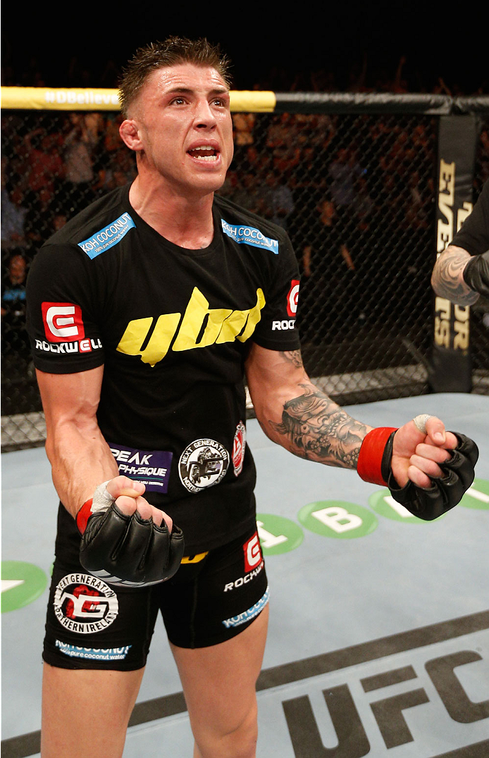 DUBLIN, IRELAND - JULY 19: Norman Parke celebrates after his TKO victory over Naoyuki Kotani in their lightweight bout during the UFC Fight Night event at The O2 Dublin on July 19, 2014 in Dublin, Ireland. (Photo by Josh Hedges/Zuffa LLC/Zuffa LLC via G