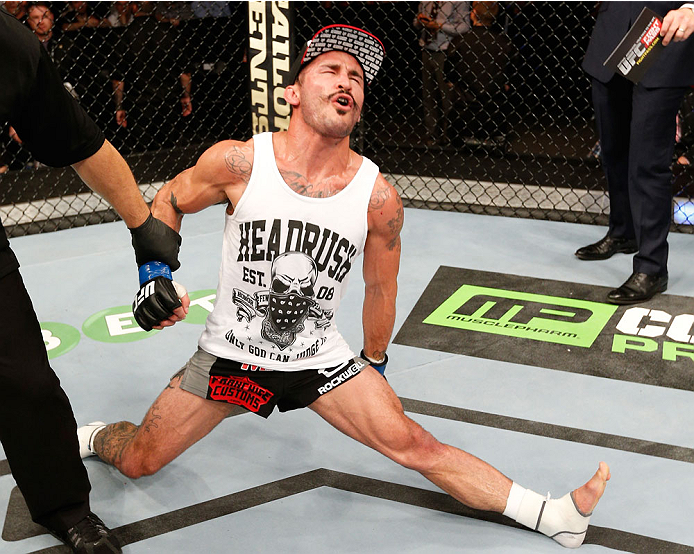 DUBLIN, IRELAND - JULY 19: Ian McCall celebrates after his unanimous-decision victory over Brad Pickett in their flyweight bout during the UFC Fight Night event at The O2 Dublin on July 19, 2014 in Dublin, Ireland. (Photo by Josh Hedges/Zuffa LLC/Zuffa