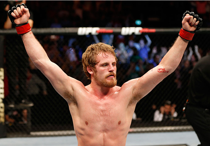 DUBLIN, IRELAND - JULY 19: Gunnar Nelson celebrates after his submission victory over Zak Cummings in their welterweight bout during the UFC Fight Night event at The O2 Dublin on July 19, 2014 in Dublin, Ireland. (Photo by Josh Hedges/Zuffa LLC/Zuffa LL