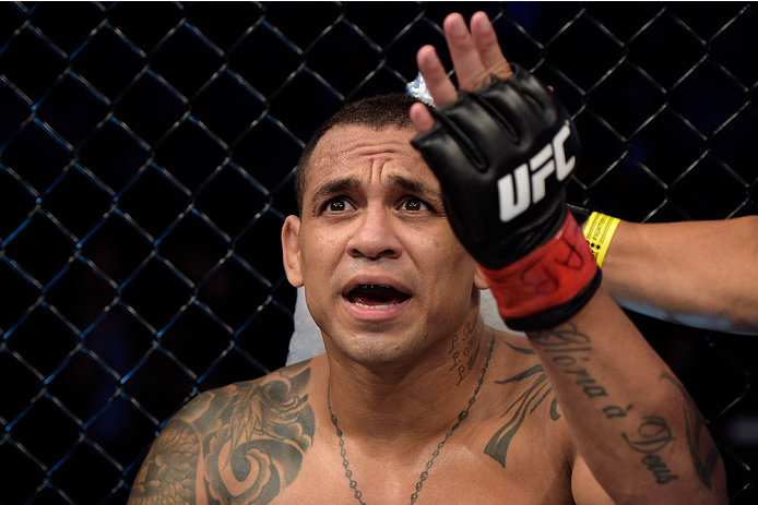 GOIANIA, BRAZIL - MAY 30: Luiz Dutra of Brazil reacts during his welterweight UFC bout against Tom Breese of England during the UFC Fight Night Condit v Alves at Arena Goiania on May 30, 2015 in Goiania. (Photo by Buda Mendes/Zuffa LLC/Zuffa LLC via Get