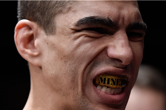 GOIANIA, BRAZIL - MAY 30: Lucas Martins of Brazil prepares for his featherweight UFC bout against Mirsad Bektic of Bosnia during the UFC Fight Night Condit v Alves at Arena Goiania on May 30, 2015 in Goiania. (Photo by Buda Mendes/Zuffa LLC/Zuffa LLC
