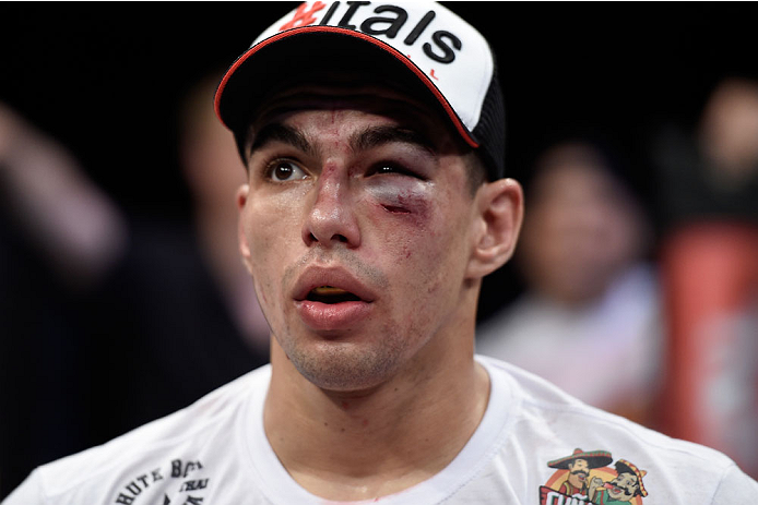 GOIANIA, BRAZIL - MAY 30: Lucas Martins of Brazil looks on after his featherweight UFC bout against Mirsad Bektic of Bosnia during the UFC Fight Night Condit v Alves at Arena Goiania on May 30, 2015 in Goiania. (Photo by Buda Mendes/Zuffa LLC/Zuffa LLC