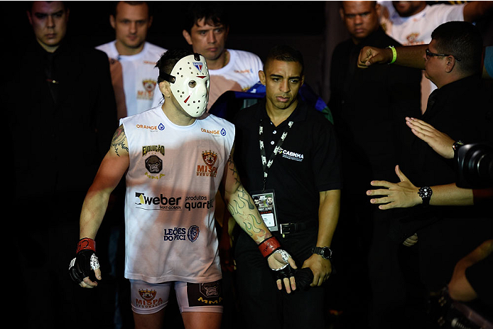 GOIANIA, BRAZIL - MAY 30: Rony Jackson of Brazil enters the arena prior to his UFC featherweight bout against Damon Jackson of the United states during the UFC Fight Night Condit v Alves at Arena Goiania on May 30, 2015 in Goiania. (Photo by Buda Mendes