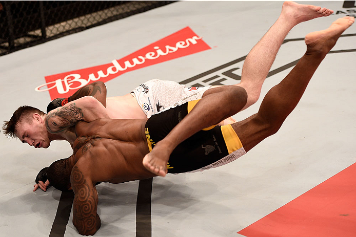 GOIANIA, BRAZIL - MAY 30: Darren Till of England and Wendell Oliveira of Brazil in their welterweight UFC bout during the UFC Fight Night event at Arena Goiania on May 30, 2015 in Goiania. (Photo by Buda Mendes/Zuffa LLC/Zuffa LLC via Getty Images)