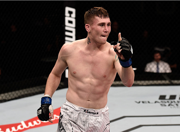 GOIANIA, BRAZIL - MAY 30: Darren Till of England celebrates victory over Wendell Oliveira of Brazil in their welterweight UFC bout during the UFC Fight Night event at Arena Goiania on May 30, 2015 in Goiania. (Photo by Buda Mendes/Zuffa LLC/Zuffa LLC vi