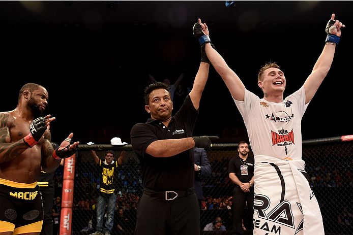 GOIANIA, BRAZIL - MAY 30: Darren Till of England celebrates victory over Wendell Oliveira of Brazil in their welterweight UFC bout during the UFC Fight Night event at Arena Goiania on May 30, 2015 in Goiania. (Photo by Buda Mendes/Zuffa LLC/Zuffa LLC vi