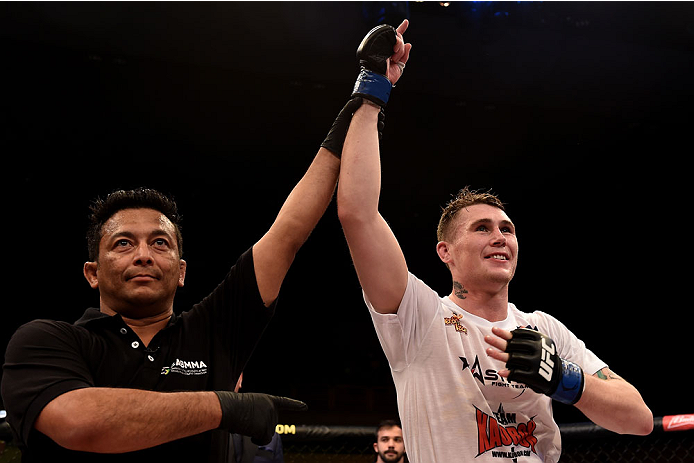 GOIANIA, BRAZIL - MAY 30: Darren Till of England celebrates victory over Wendell Oliveira of Brazil in their welterweight UFC bout during the UFC Fight Night event at Arena Goiania on May 30, 2015 in Goiania. (Photo by Buda Mendes/Zuffa LLC/Zuffa LLC vi