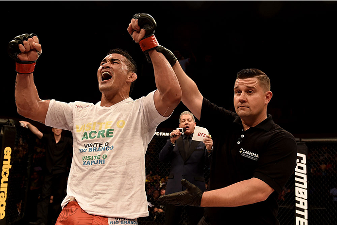 GOIANIA, BRAZIL - MAY 30: Francimar Barroso of Brazil celebrates victory over Ryan Jimmo of Canada in their light heavyweight UFC bout during the UFC Fight Night event at Arena Goiania on May 30, 2015 in Goiania. (Photo by Buda Mendes/Zuffa LLC/Zuffa LL
