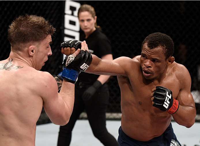 GOIANIA, BRAZIL - MAY 30: Francisco Trinaldo of Brazil punches Norman Parke of Northern Ireland in their lightweight UFC bout during the UFC Fight Night event at Arena Goiania on May 30, 2015 in Goiania. (Photo by Buda Mendes/Zuffa LLC/Zuffa LLC via Get