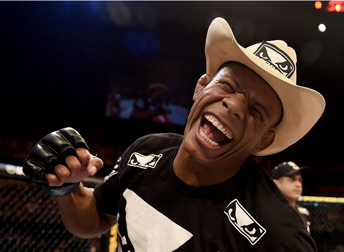 GOIANIA, BRAZIL - MAY 30: Alex Oliveira of Brazil celebrates victory over KJ Noons of the United States in their welterweight UFC bout during the UFC Fight Night event at Arena Goiania on May 30, 2015 in Goiania. (Photo by Buda Mendes/Zuffa LLC/Zuffa LL