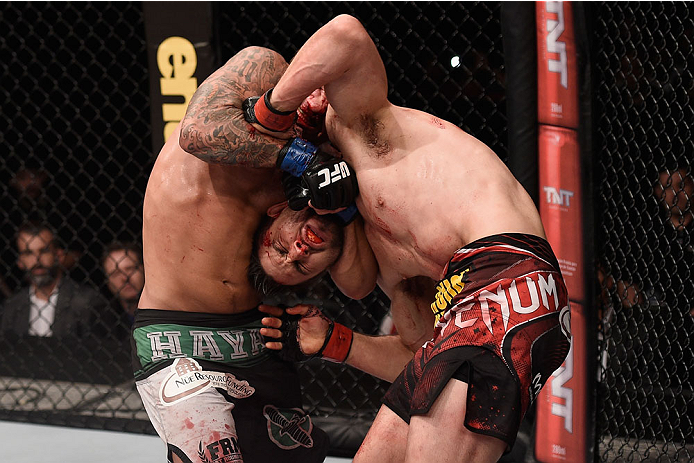 GOIANIA, BRAZIL - MAY 30: Thiago Alves of Brazil punches Carlos Condit of the United States in their welterweight UFC bout during the UFC Fight Night event at Arena Goiania on May 30, 2015 in Goiania, Brazil. (Photo by Buda Mendes/Zuffa LLC/Zuffa LLC vi