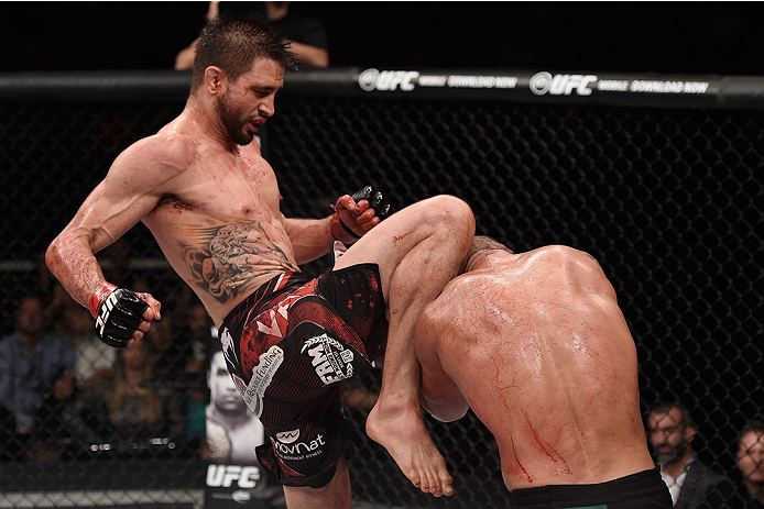 GOIANIA, BRAZIL - MAY 31: Carlos Condit of the United States kicks Thiago Alves of Brazil in their welterweight UFC bout during the UFC Fight Night event at Arena Goiania on May 30, 2015 in Goiania, Brazil. (Photo by Buda Mendes/Zuffa LLC/Zuffa LLC via