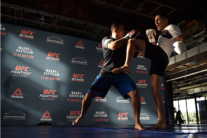 MONTERREY, MEXICO - NOVEMBER 18: Erik 'Goyito' Perez holds an open workout for fans and media at Nave Lewis-Parque Fundidora on November 18, 2015 in Monterrey, Mexico. (Photo by Jeff Bottari/Zuffa LLC/Zuffa LLC via Getty Images)